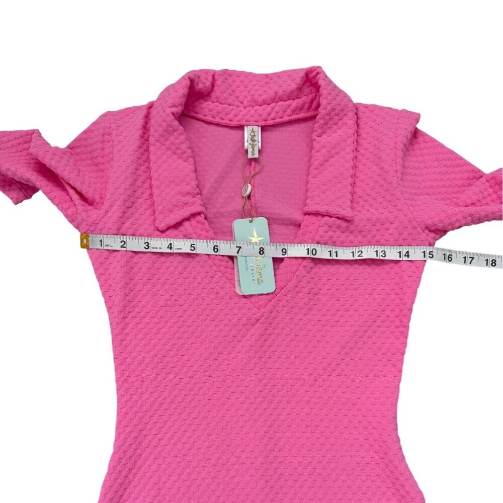 Luli Fama Size S Polo Dress Beach Fuzz Pink Deep-V Cover-Up Short Sleeve NEW - Picture 5 of 8